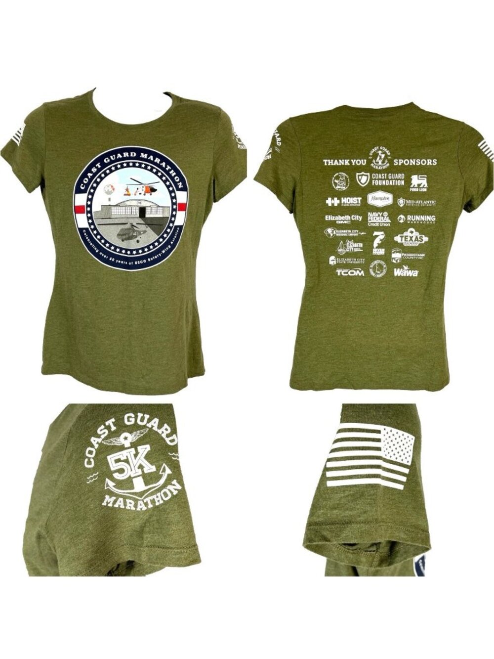 USCG Coast Guard 5K Marathon Womens T-Shirt size M/L  37x25 Elizabeth City NC